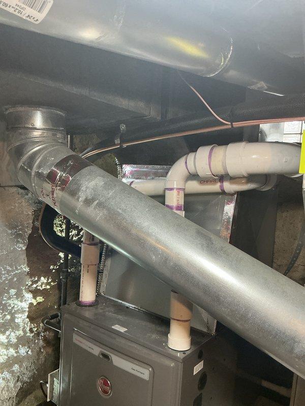 Successfully completed installation of a 3-ton air conditioning system with evaporator coil on the left side of the existing Rheem furnace unit. Installed new condensate drainage lines using PVC piping with proper pitch and secured all connections. Reconnected refrigerant lines, performed vacuum test, and charged system to manufacturer specifications. Mounted and secured all ductwork connections to the new coil, ensuring proper airflow and sealed all joints. Verified electrical connections, tested system operation through full cooling cycle, and confirmed proper condensate drainage. All work performed under proper mechanical and air conditioning permits, and system is operating within normal parameters.