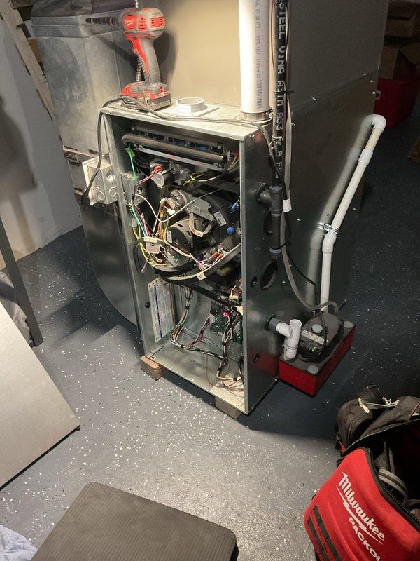 Completed scheduled preventive maintenance on residential gas furnace system. Performed comprehensive inspection of all internal components including burner assembly, heat exchanger, gas valve, ignition system, blower motor, and electrical connections. Verified proper operation of inducer motor, checked all wiring connections and safety controls, and confirmed condensate drainage system functioning correctly. All components operating within manufacturer specifications with no issues identified.