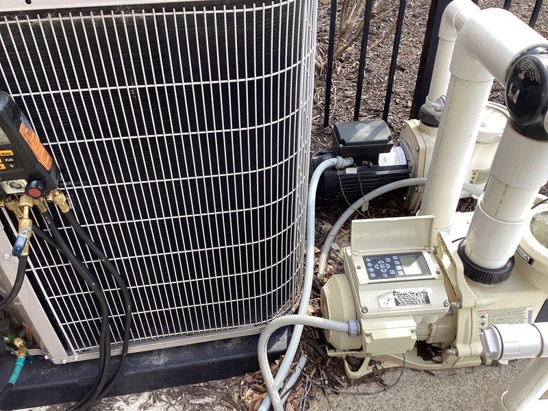 Completed comprehensive annual maintenance on two residential air conditioning systems as part of recurring preventive maintenance agreement. Performed full system diagnostics including refrigerant pressure testing with digital manifold gauges, replaced air filters on both units, inspected condenser coils and heat exchanger fins for proper airflow, and verified all electrical connections and control operations. Both outdoor condenser units found to be operating within normal parameters with no immediate service needs identified.