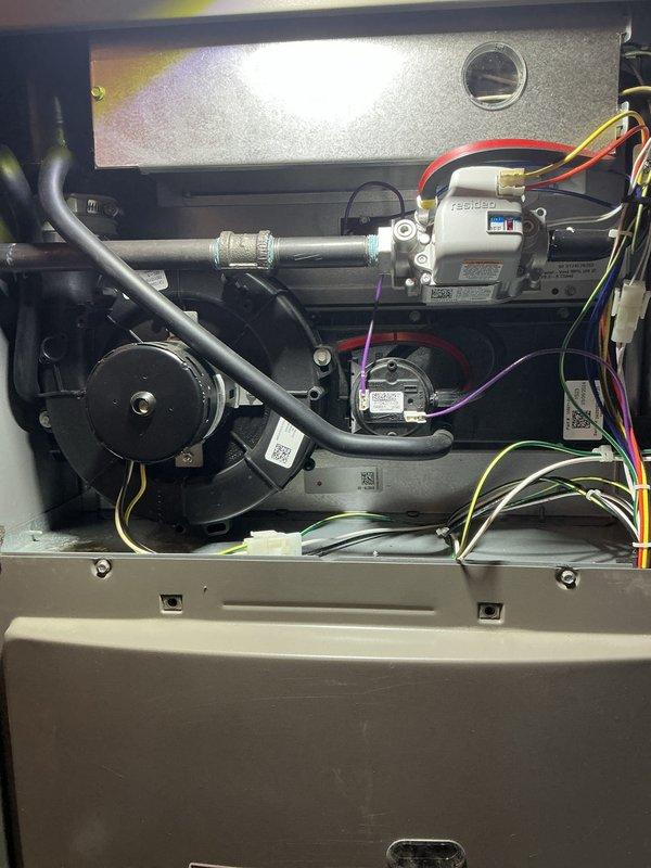 Completed scheduled Air Care Heating and Cooling maintenance on HVAC system. Performed comprehensive inspection of all internal components including blower motor assembly, electrical connections, pressure switches, and refrigerant lines. Verified proper operation of all mechanical and electrical systems, checked wire connections for security, and confirmed system is functioning within manufacturer specifications.