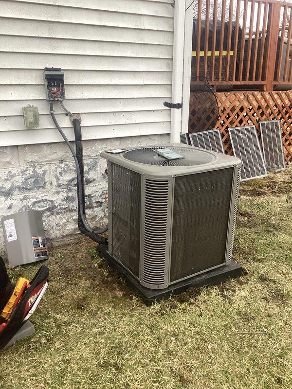 Completed scheduled Air Care Cooling maintenance on residential outdoor condensing unit. Performed comprehensive system inspection, verified proper electrical connections at disconnect box and conduit routing, checked refrigerant levels, and confirmed operational status of all components. Unit found to be operating within normal parameters with no immediate service needs identified.