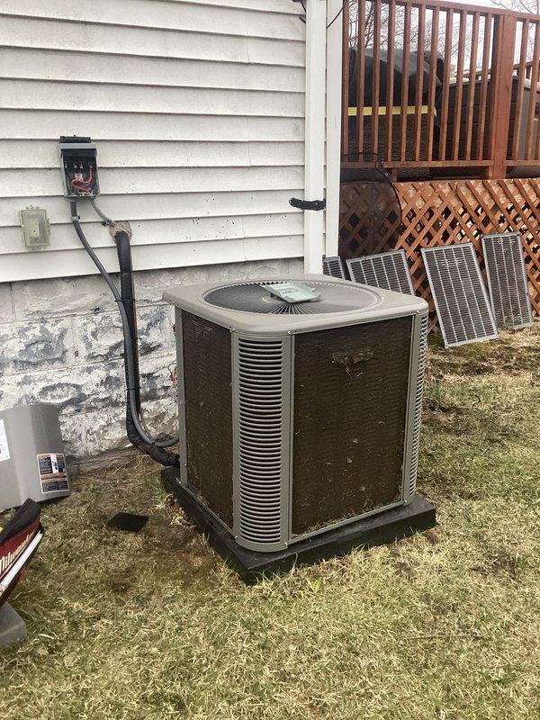 Completed scheduled Air Care Cooling maintenance on residential outdoor condensing unit. Performed comprehensive system inspection, verified proper electrical connections at disconnect box and conduit routing, checked refrigerant levels, and confirmed operational status of all components. Unit found to be operating within normal parameters with no immediate service needs identified.