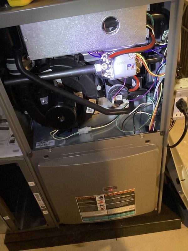 Completed annual furnace maintenance and tune-up on a 10-year-old unit as part of preventative care membership. Performed comprehensive inspection of all mechanical and electrical components including blower motor assembly, capacitor, wiring connections, and gas train components. All systems tested and operating within normal parameters with no issues identified.