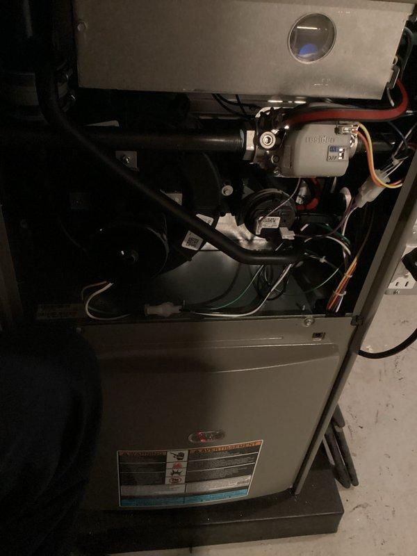 Completed annual furnace maintenance and tune-up on a 10-year-old unit as part of preventative care membership. Performed comprehensive inspection of all mechanical and electrical components including blower motor assembly, capacitor, wiring connections, and gas train components. All systems tested and operating within normal parameters with no issues identified.