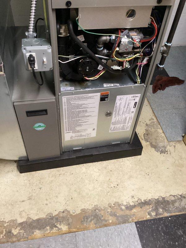 Completed annual furnace heating maintenance and tune-up on gas-fired forced air heating system. Performed comprehensive inspection of all internal components including gas valve assembly, ignition system, blower motor, heat exchanger, control boards, and electrical connections. Verified proper operation of all safety controls, tested gas pressure, inspected burner assembly and flame sensor, checked air filter condition, and confirmed adequate combustion air supply. All wiring connections secured and verified for proper voltage. Unit operating within manufacturer specifications with no deficiencies noted. System tested through complete heating cycle and confirmed satisfactory operation.