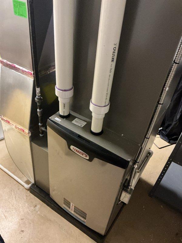 Completed routine HVAC maintenance on Lennox furnace and air handler system. Inspected unit operation, venting components, and ductwork connections, noting filter may require replacement at next service interval. All equipment found operating within normal parameters with proper venting infrastructure intact.