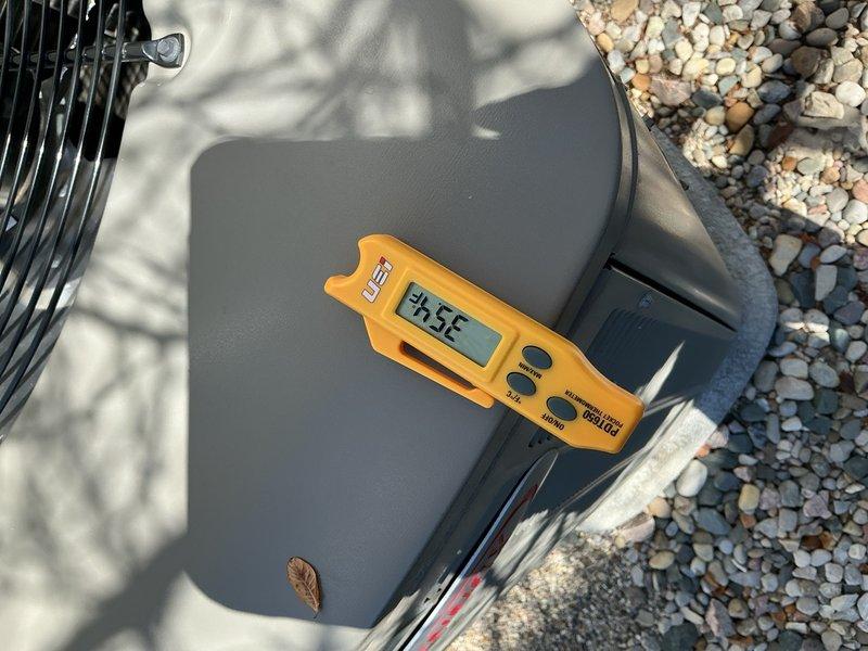 Completed scheduled preventive maintenance on residential air conditioning system. Performed comprehensive inspection of outdoor condenser unit, including visual assessment of cabinet condition, refrigerant line connections, and electrical components. Measured and documented system temperatures to verify proper operation and cooling performance. Unit found to be operating within normal parameters with no immediate service concerns identified.