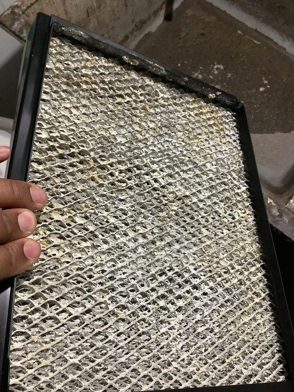 Completed scheduled preventive maintenance on air handling system. Replaced heavily soiled air filter showing significant dust and debris accumulation. Measured and recorded operating temperature at 120.2°F. Performed routine inspection of heating and cooling components as part of recurring Air Care maintenance program.