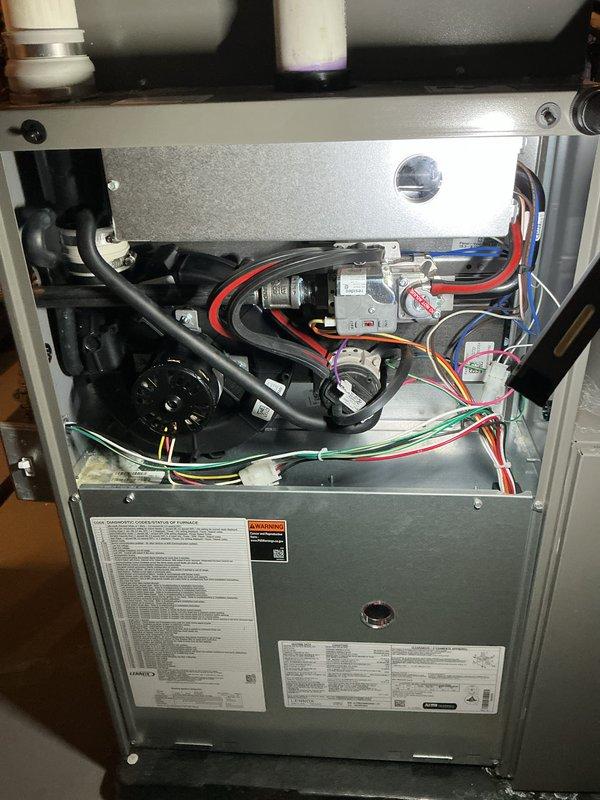 Completed comprehensive Air Handler Maintenance inspection on residential HVAC furnace system. Performed thorough examination of internal components including blower motor assembly, gas valves, ignition system, control modules, and electrical connections. All wiring harnesses, safety controls, and operational components found in proper working condition with no issues identified. System operating within normal parameters.