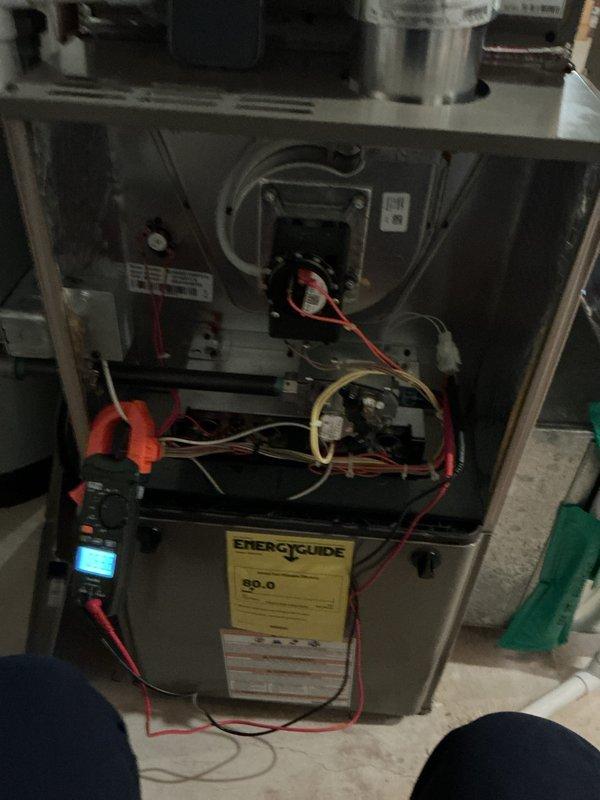 Completed scheduled Air Care Heating maintenance on residential HVAC system. Performed comprehensive inspection of furnace components, verified thermostat operation showing proper heating mode function with system maintaining 68°F setpoint, and conducted diagnostic testing of electrical systems using digital multimeter. All components operating within normal parameters with no deficiencies noted.