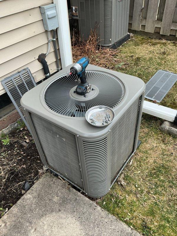 Completed comprehensive ComfortGuard preventative maintenance service on residential air conditioning system. Performed thorough inspection and cleaning of outdoor condenser unit, installed new concrete equipment pad for improved drainage and equipment stability, and replaced all four air filters throughout the HVAC system to ensure optimal airflow and indoor air quality. Unit tested and operating within normal parameters upon service completion.
