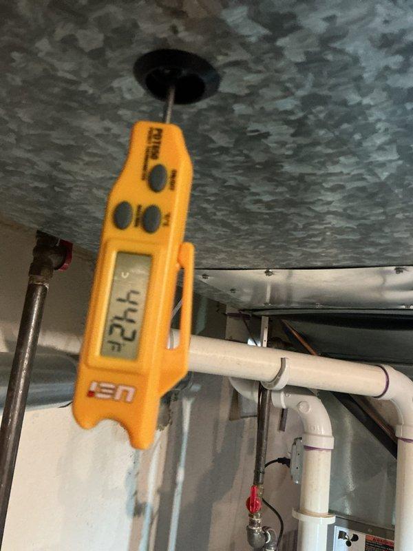 Completed annual cooling maintenance on residential air conditioning system. Performed comprehensive inspection of outdoor condenser unit, verified electrical connections and capacitor functionality with service panel access. Measured supply air temperature at 92.4°F using calibrated digital thermometer at interior register. Inspected associated ductwork and mechanical components in utility space. System operating within normal parameters, no filter replacement required at this time.