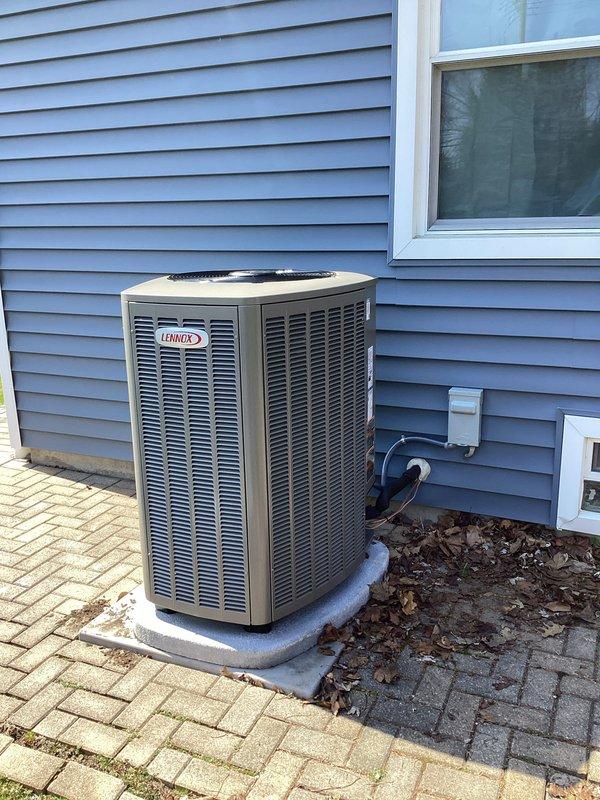 Completed full HVAC system installation including a 90,000 BTU gas furnace and 3-ton air conditioning unit with rear discharge configuration. Obtained mechanical and electrical permits prior to installation, ran refrigerant lines with proper insulation through exterior wall, installed exterior condensing unit on existing paver pad, and mounted electrical disconnect box on exterior siding. Reconnected all necessary utilities, verified proper system operation, and completed all required paperwork including financing documentation with signed agreements and identification verification on file.