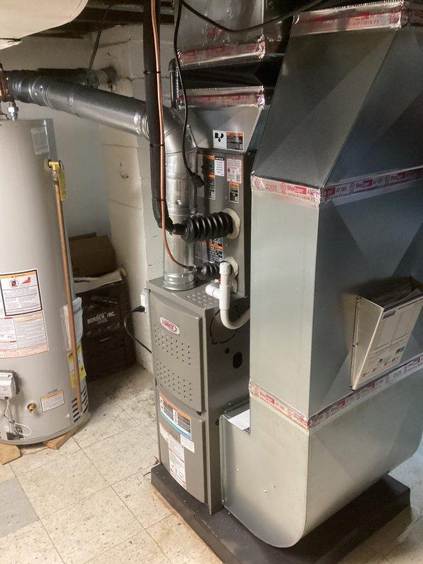 Successfully completed full HVAC system installation including a Lennox 45,000 BTU gas furnace and 1.5 ton air conditioning unit positioned on the right side of the property. Installation included proper electrical connections, mechanical hookups, supply and return ductwork with metallic transitions, refrigerant line set routing, condensate drainage, and venting systems. All equipment was mounted on appropriate platforms with proper clearances, wired according to manufacturer specifications, and reconnected to existing utilities. System was tested for proper operation, airflow verified, and all safety labels and documentation were confirmed in place.