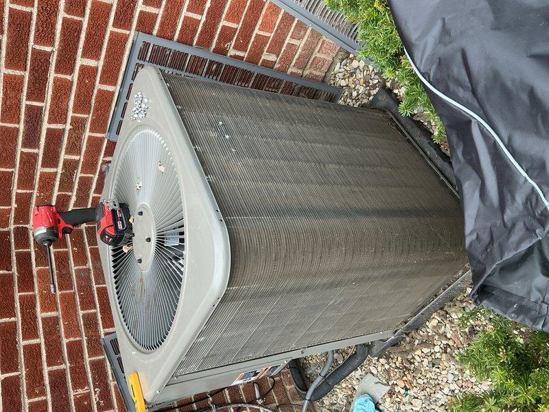 Completed scheduled Air Care Cooling maintenance on residential outdoor condensing unit. Performed comprehensive system inspection, measured operating temperatures and pressures using digital thermometer and manifold gauges, verified refrigerant levels, and confirmed proper unit operation. All components found functioning within normal parameters with no deficiencies noted.