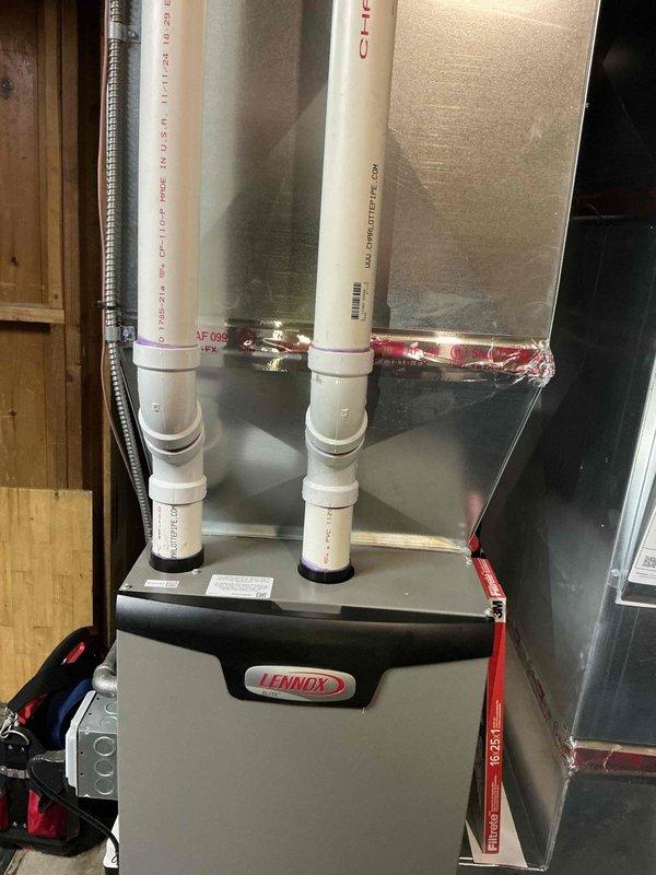 Conducted estimate for air conditioning system replacement on residential property with existing 4-year-old AC unit requiring immediate replacement. Evaluated current Lennox HVAC installation in basement utility area, noting proper PVC condensate drainage configuration and existing ductwork infrastructure. Assessed outdoor unit location in backyard area and verified utility line clearances and accessibility for equipment replacement. Provided comprehensive replacement options for new air conditioning system to integrate with furnace installed in 2024.