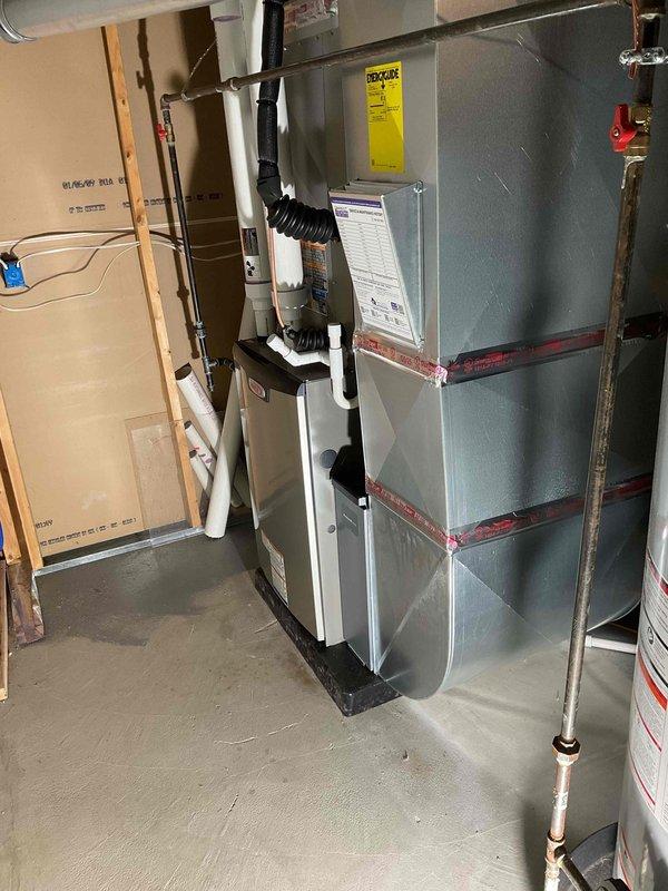 Completed full HVAC system installation including 110,000 BTU furnace and 4-ton air conditioning unit with rear discharge configuration. Installed digital programmable thermostat with system configuration and verified proper communication with equipment. Reconnected all electrical and mechanical components, obtained necessary mechanical and electrical permits, and ensured all equipment operational per manufacturer specifications.