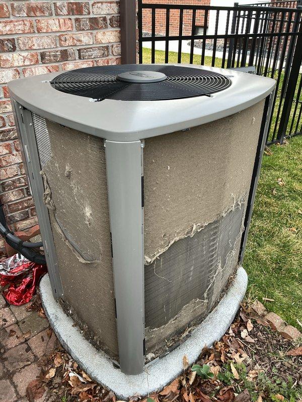 Completed comprehensive spring tune-up on 2-year-old Lennox HVAC system per warranty maintenance requirements. Performed full inspection of outdoor condenser unit, which showed heavy accumulation of dirt, debris, and environmental buildup on exterior panels and coils. Cleaned condenser coils, removed leaves and organic matter from base, and inspected fan assembly and electrical connections. Examined indoor furnace components and sump pump system in mechanical room, verified proper drainage operation, and checked all accessible ductwork connections. System tested and confirmed operating within normal parameters with no issues identified.
