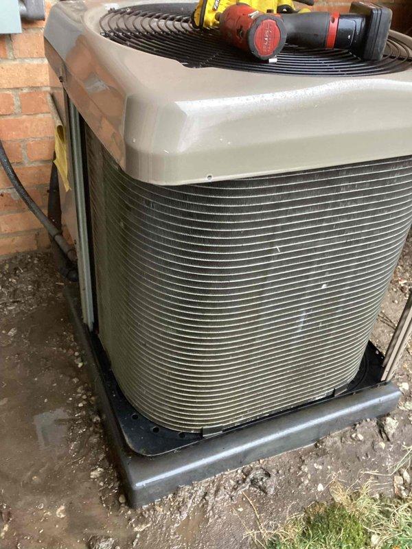 Completed comprehensive spring air conditioning maintenance tune-up on outdoor condenser unit. Performed thorough cleaning of condenser coils and fins which showed significant dirt and debris accumulation, inspected electrical connections and refrigerant levels, and verified proper system operation. Provided estimate for upgraded thermostat replacement per request and discussed air scrubber installation options with recommendations for improved indoor air quality.