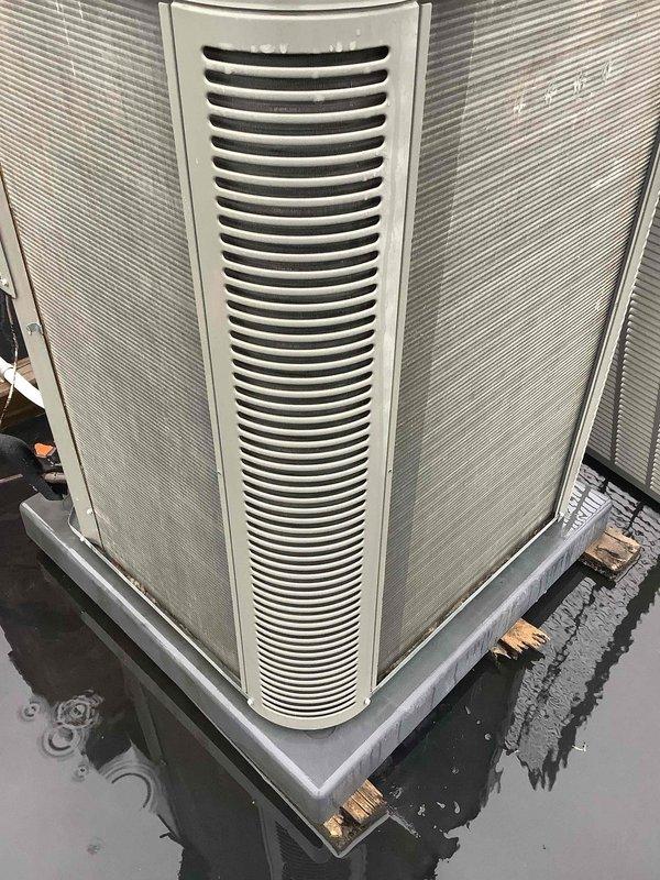 Completed scheduled preventive maintenance on rooftop air conditioning unit. Inspected exterior cabinet, verified refrigerant line connections at brass fittings were secure, and confirmed proper drainage around unit base. Unit operating within normal parameters with no issues identified during inspection.