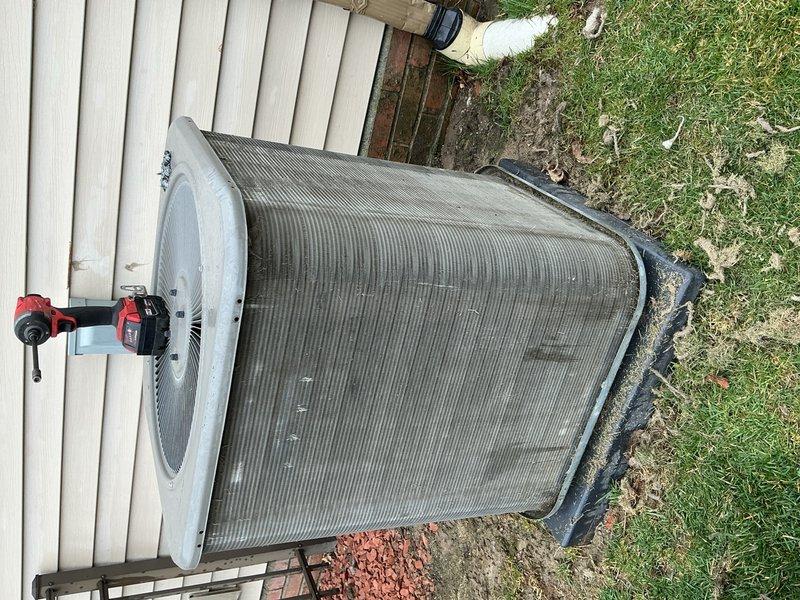 Completed annual cooling maintenance on outdoor condensing unit. Performed comprehensive system inspection, measured operating temperatures and pressures, cleaned condenser coil fins of accumulated debris and dust, verified proper airflow through top discharge grille, and confirmed electrical disconnect functionality. Unit operating within normal parameters upon completion of preventive maintenance service.