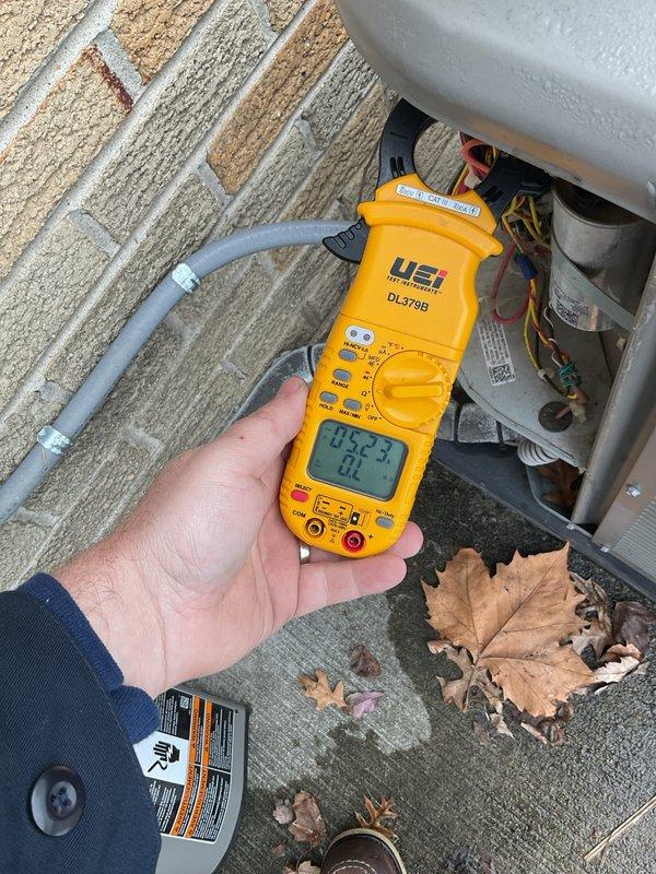 Responded to return air call. Performed electrical diagnostics on outdoor AC unit using digital multimeter and clamp meter. Verified voltage and amperage readings at capacitor and compressor connections. All electrical components tested within normal operating parameters. Unit operating properly at time of service.