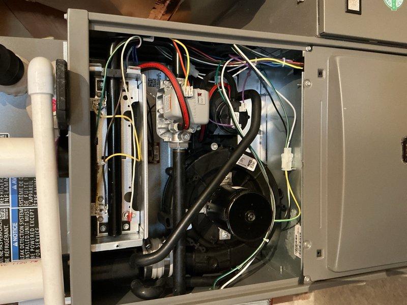Completed comprehensive tune-up and maintenance inspection on new furnace system. Performed thorough examination of all internal components including heat exchanger assembly, blower motor, electrical connections, control board, and condensate drain lines. All systems tested and verified to be operating within normal parameters with no deficiencies noted.