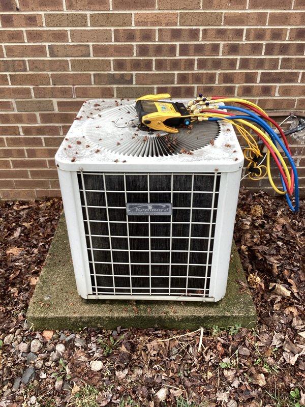 Responded to a no-cooling complaint on a 16-year-old central air conditioning system that ceased operating at the end of the previous cooling season. Upon arrival, performed comprehensive diagnostic testing using refrigerant manifold gauges and digital measurement equipment to assess system pressures, refrigerant charge levels, and overall condenser unit operation. After thorough evaluation of the outdoor condensing unit, including inspection of the compressor, condenser coil, and fan assembly, determined the system's condition and provided recommendations regarding repair feasibility versus full system replacement given the unit's age and operational status.