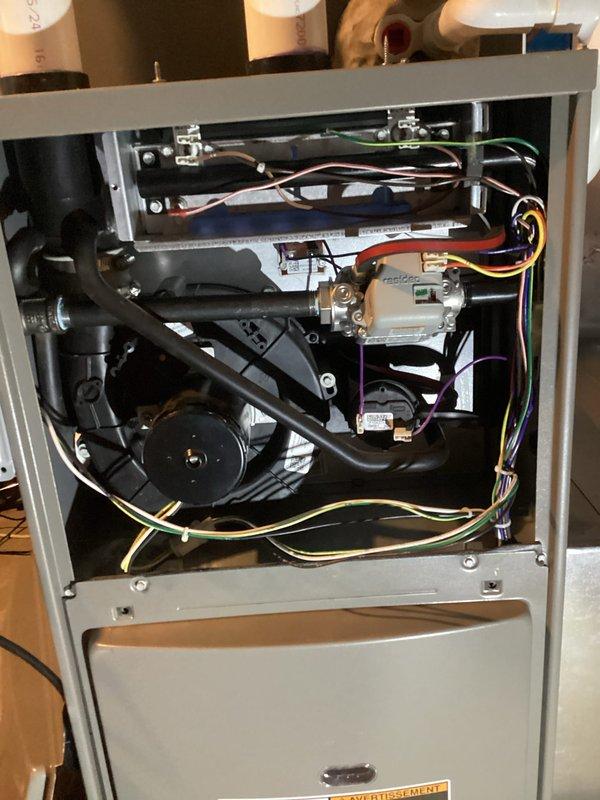 Completed comprehensive Air Care Heating and Cooling maintenance service on residential HVAC system. Accessed furnace unit, inspected internal components including blower motor assembly, gas valve, burner assembly with flame sensors, electrical connections, and control boards. Evaluated all wiring harnesses, condensate drainage lines, and pressure sensing tubes for proper operation. Checked furnace filter condition and replaced as needed to ensure optimal airflow and system efficiency.
