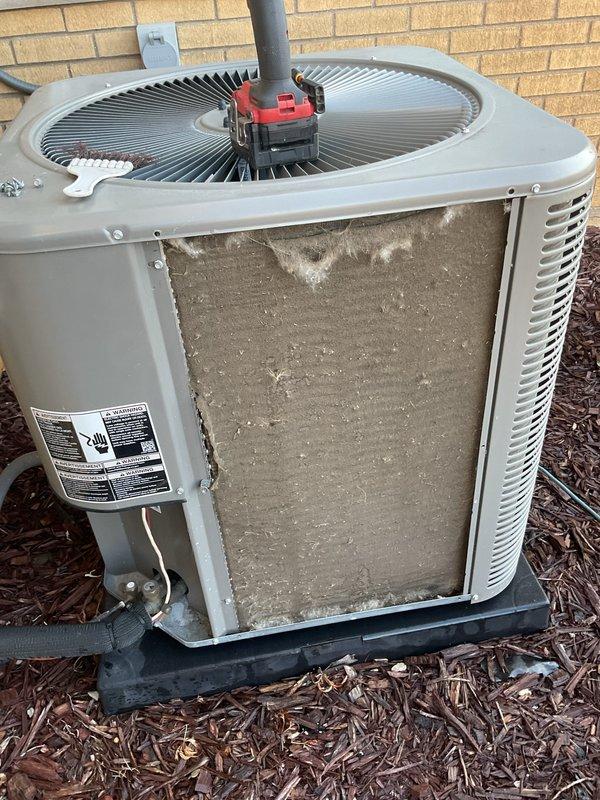 Completed preventive maintenance and AC tune-up on two Lennox systems (4-year and 2-year units). Performed comprehensive inspection of outdoor condenser units, including cleaning of heavily soiled front panels and coils that had accumulated significant dirt, dust, and debris. Verified proper operation of fan assemblies, motor components, and refrigerant lines. All systems tested and confirmed operational with no issues found.