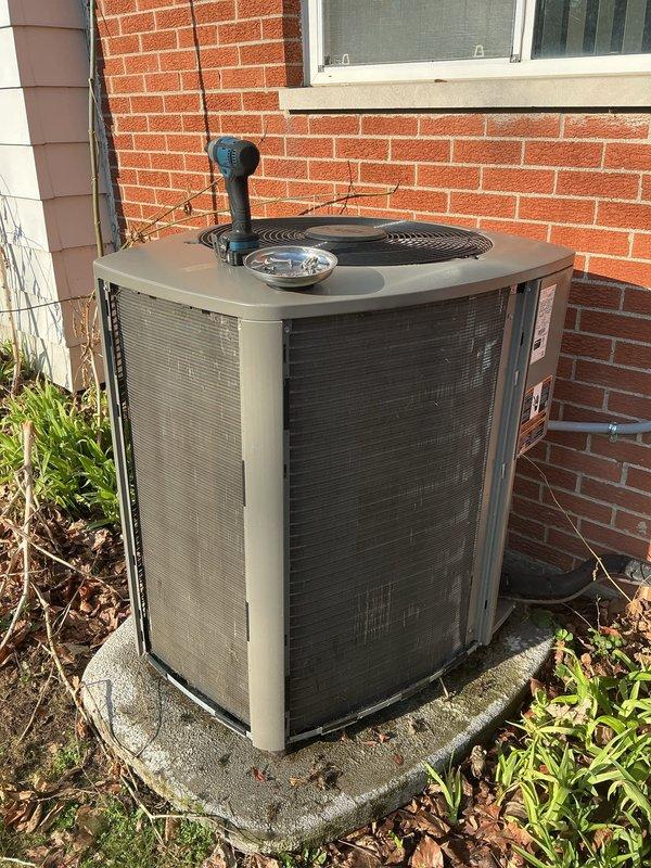 Completed annual cooling maintenance on outdoor condensing unit. Performed comprehensive system inspection, cleaned condenser coils, checked refrigerant levels, tested electrical connections, verified proper fan operation, and ensured all fasteners were secure. Unit operating within normal parameters with no issues identified.