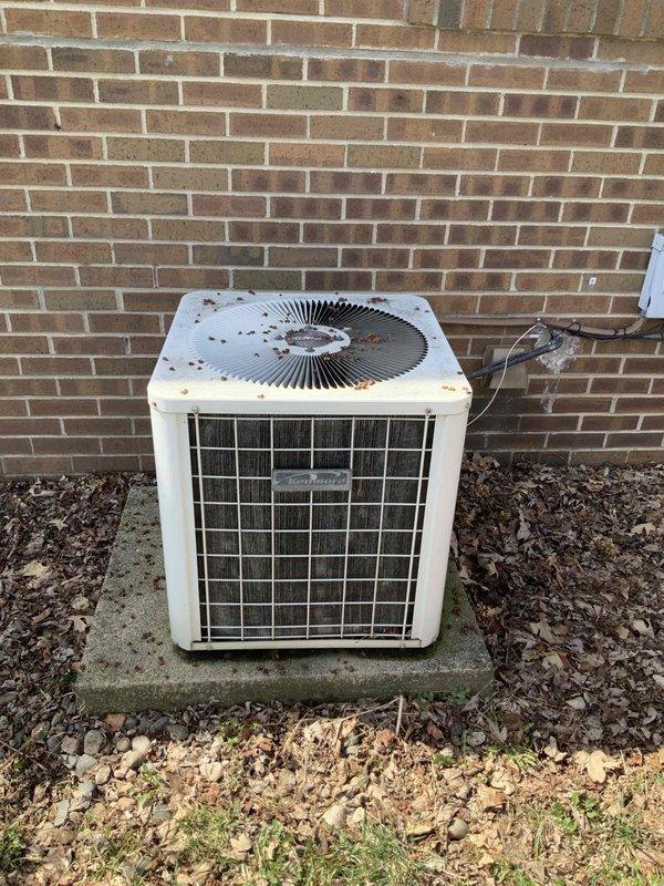 Provided estimate for replacement of 16-year-old R-22 residential air conditioning system with depleted refrigerant charge. Assessed existing outdoor condenser unit showing significant weathering and age-related deterioration, documented equipment specifications, and prepared quote for new AC system installation to address immediate cooling needs.