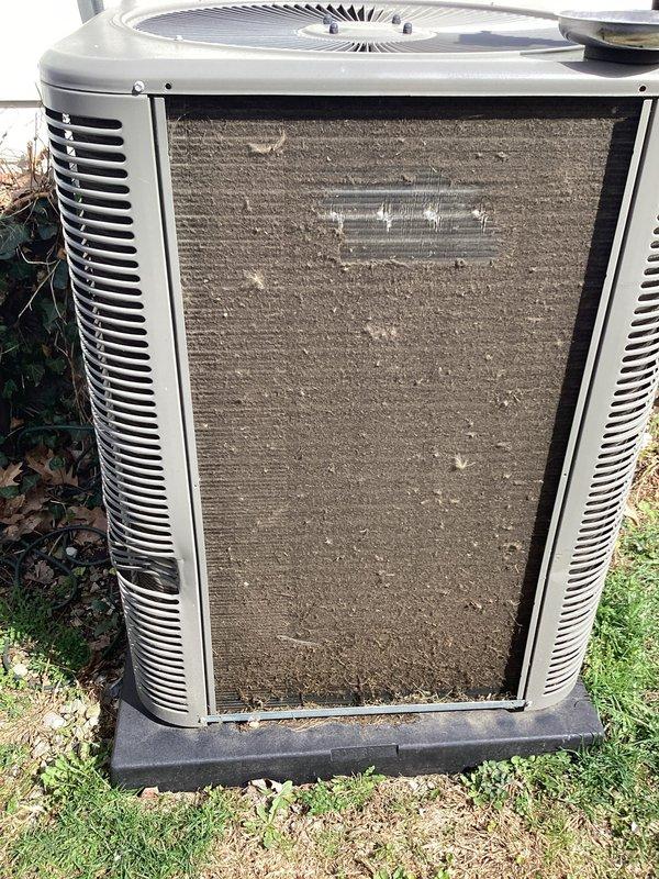 Completed routine Air Care Cooling maintenance on residential Bryant AC condensing unit. Upon arrival, found condenser coils heavily clogged with dirt, dust, and debris causing restricted airflow. Thoroughly cleaned and washed condenser coils to restore proper heat transfer efficiency. Inspected fan assembly, electrical connections, and refrigerant lines. Unit operational and running efficiently upon completion.