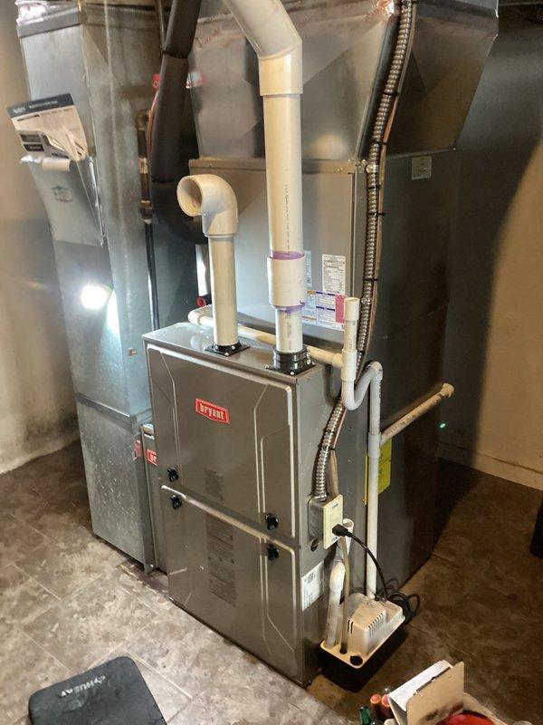 Completed annual preventative maintenance on Bryant split system. Performed comprehensive inspection of indoor furnace unit and outdoor condenser, verified proper operation of all components, checked refrigerant pressures, and confirmed system is functioning within manufacturer specifications. Customer maintains their own air filters.