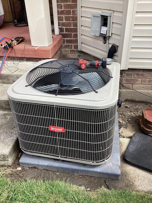 Completed annual preventative maintenance on Bryant split system. Performed comprehensive inspection of indoor furnace unit and outdoor condenser, verified proper operation of all components, checked refrigerant pressures, and confirmed system is functioning within manufacturer specifications. Customer maintains their own air filters.