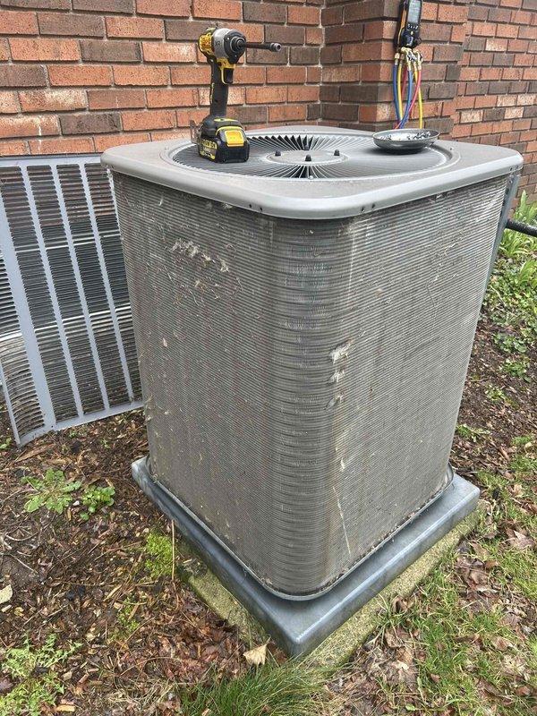 Performed annual cooling maintenance on outdoor condensing unit. Conducted comprehensive system inspection, checked refrigerant pressures using manifold gauge set, verified electrical connections, and cleaned condenser coils. Unit tested and operating within normal parameters upon completion.