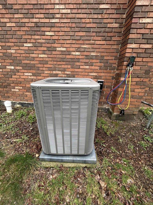Performed annual cooling maintenance on outdoor condensing unit. Conducted comprehensive system inspection, checked refrigerant pressures using manifold gauge set, verified electrical connections, and cleaned condenser coils. Unit tested and operating within normal parameters upon completion.