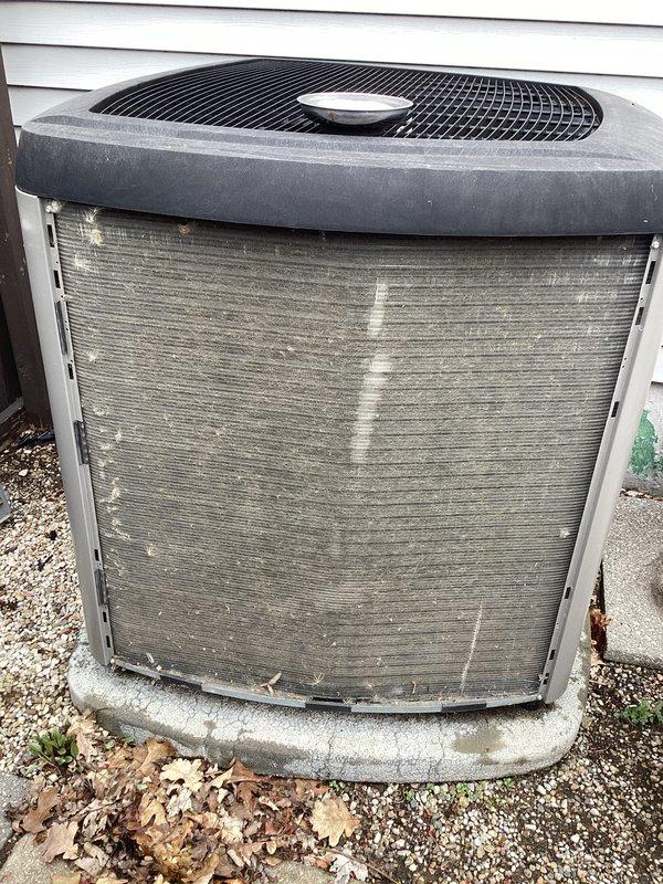 Completed annual cooling maintenance on Lennox condensing unit. Performed comprehensive inspection of outdoor unit, confirmed operational status of all components, and documented heavy dirt and debris accumulation on condenser coils and fins requiring future cleaning attention. Unit is currently functional with all safety systems operating within normal parameters.