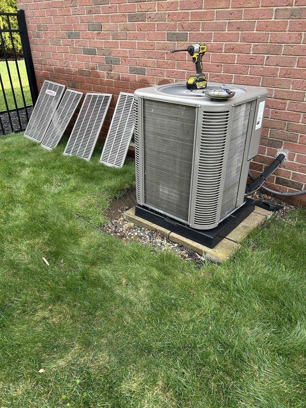 Completed comprehensive 5-year ComfortGuard maintenance service on residential HVAC system including Lennox furnace and outdoor condensing unit. Performed full system inspection, replaced air filters, cleaned components, verified proper operation of both heating and cooling equipment, and confirmed all safety controls and ventilation systems functioning within manufacturer specifications.