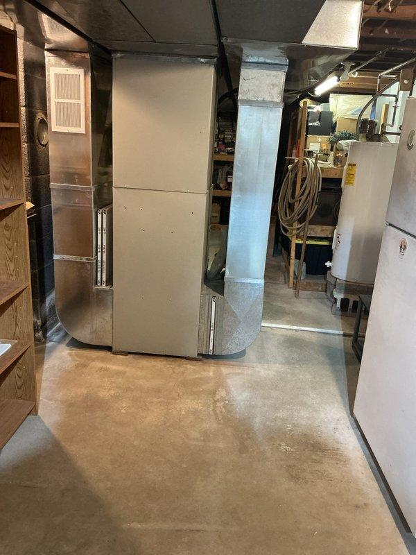 Responded to no heat call on Frigidaire RC-92+ forced air upflow furnace. Upon arrival, confirmed unit was attempting to start but shutting down before blower operation, resulting in no heat to structure. Removed access panel and performed diagnostic inspection of internal components including heat exchanger, ignition system, electrical wiring, and blower assembly. Inspected burner assembly, flame sensor, pressure switches, and gas valve connections. Checked all safety controls and limit switches for proper operation. Documented internal component configuration and overall system condition with photographs for service records.