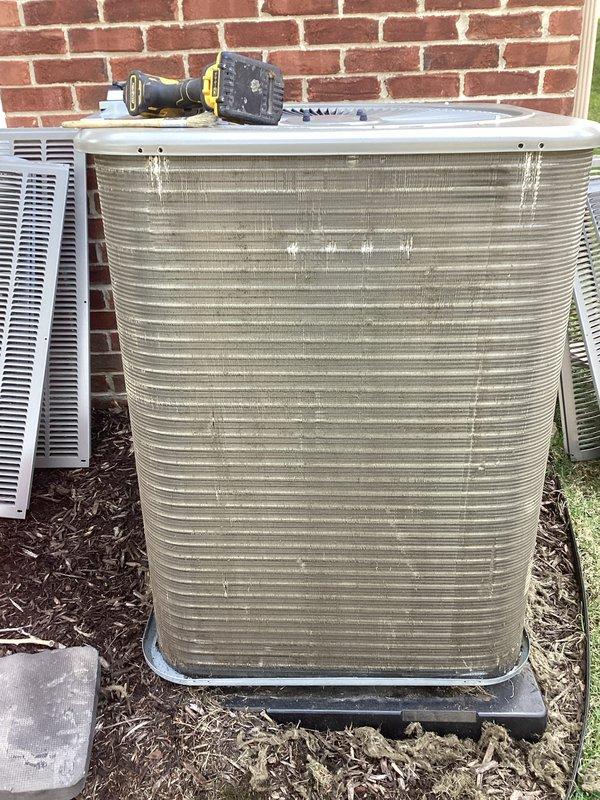 Completed annual maintenance on dual Lennox outdoor condenser units. Removed and cleaned heavily soiled air filter panels that had significant dust and debris accumulation affecting airflow. Performed standard ACM inspection procedures, removed access panels for internal component access, and conducted necessary maintenance tasks. Both units were serviced and restored to proper operating condition.