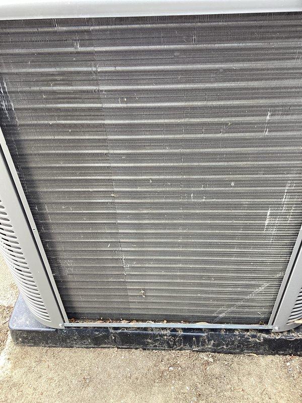 # HVAC Maintenance - ACM

Performed scheduled preventive maintenance on residential air conditioning system. Completed comprehensive inspection of outdoor condenser unit, including examination of heat exchanger coil fins which showed moderate accumulation of dirt, dust, and environmental debris. Changed air filter per customer request during maintenance visit. Condenser coil fins displayed typical outdoor exposure wear with visible grime buildup between fin spacing, though unit remained operational. Verified proper airflow through heat exchanger and confirmed system functionality. All routine maintenance tasks completed as part of recurring Air Care Cooling service agreement.