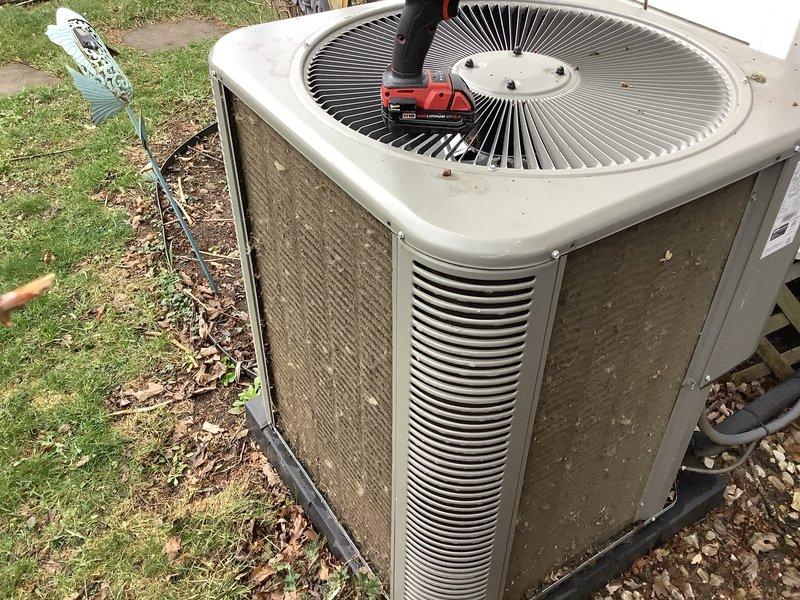 Completed scheduled Air Care Cooling maintenance on residential AC system. Performed comprehensive inspection of outdoor condenser unit, documenting equipment condition with visible weathering and surface accumulation. Inspected indoor air handler components including filter housing and blower assembly, verified electrical connections, and tested system operation with diagnostic equipment to ensure proper cooling performance.