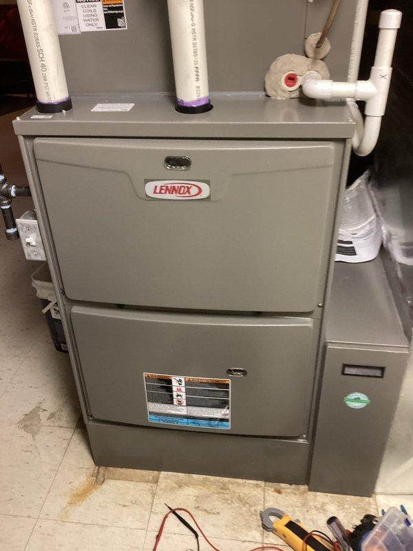 Completed scheduled air care heating and cooling maintenance on Lennox furnace system. Replaced furnace filter and humidifier pad as requested. Performed comprehensive inspection of internal components, verified proper operation of all mechanical and electrical systems, checked PVC venting integrity, and confirmed condensate drainage functionality. All systems operating within normal parameters.