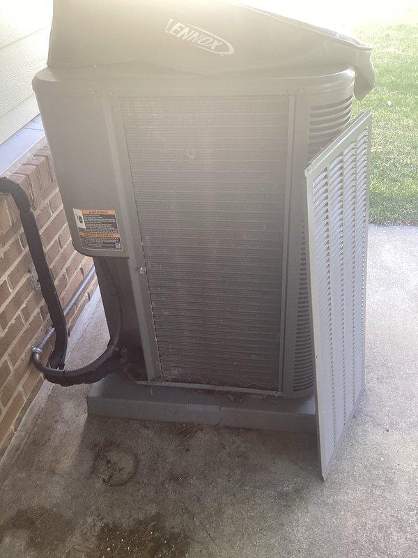 Completed comprehensive AC tune-up and preventive maintenance on a 9-year-old Lennox split-system air conditioning unit. System was operational upon arrival and confirmed to be working properly throughout inspection. Performed standard maintenance protocol including visual inspection of outdoor condenser unit, verified refrigerant line integrity, checked electrical connections and conduit, and assessed overall equipment condition. Unit showed normal weathering consistent with age but no signs of deterioration or damage requiring immediate attention. All components functioning within normal parameters upon completion of maintenance service.