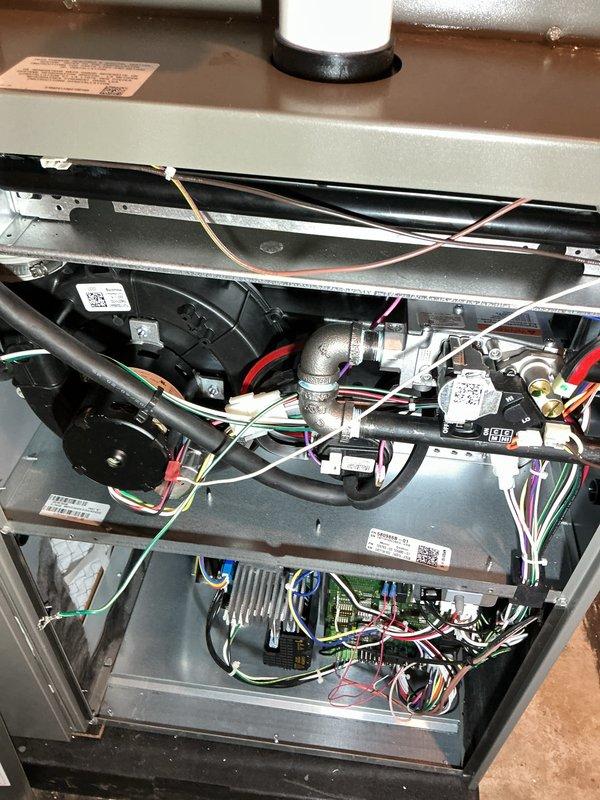 Completed comprehensive Air Care Heating and Cooling maintenance on two HVAC units. Performed thorough inspection of all internal components including blower motors, control boards, electrical connections, and refrigerant lines. Replaced humidifier pads on both systems as scheduled. Verified proper operation of all mechanical and electrical systems, checked wiring harnesses and connections for secure installation, and confirmed all safety controls functioning correctly.