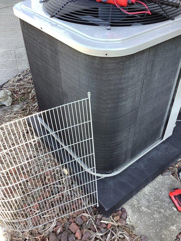 Completed routine preventative maintenance on residential air conditioning condenser unit. Performed standard ACM protocol including inspection of condenser coils, fan operation, electrical connections, and refrigerant lines. Unit found in operational condition with normal wear consistent with outdoor installation; cleared debris from surrounding area and verified proper drainage.
