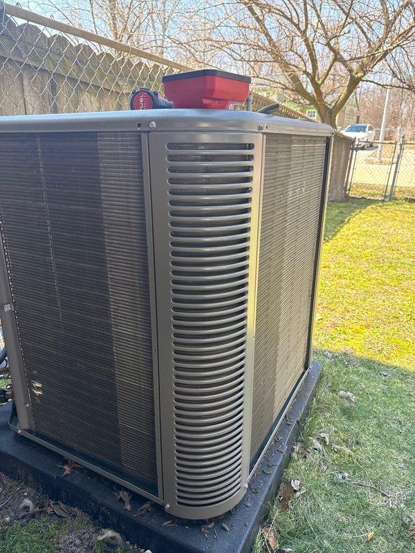 # HVAC Maintenance Service Completed

Performed routine Air Care Maintenance on outdoor condensing unit as part of recurring preventive maintenance program. Unit exterior exhibited heavy accumulation of dirt, dust, and environmental debris on metal fins, panels, and coil surfaces. Cleaned condenser coil and exterior surfaces to remove buildup and restore proper airflow. Inspected unit operation and confirmed system functionality. Customer reminded to replace air filter per maintenance schedule.