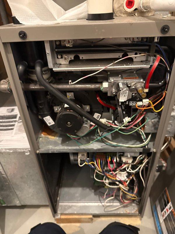 Completed comprehensive annual heating maintenance and tune-up on residential furnace system as part of membership preventative maintenance program. Performed thorough inspection of all internal components including gas valve assembly, heat exchanger, blower motor, electrical connections, and control systems. Verified proper operation of all safety controls, checked gas connections and pressures, inspected wiring harnesses for secure connections and proper routing, and confirmed blower motor functionality. All components found to be in good working condition with no deficiencies noted. Unit operating within manufacturer specifications and ready for heating season.