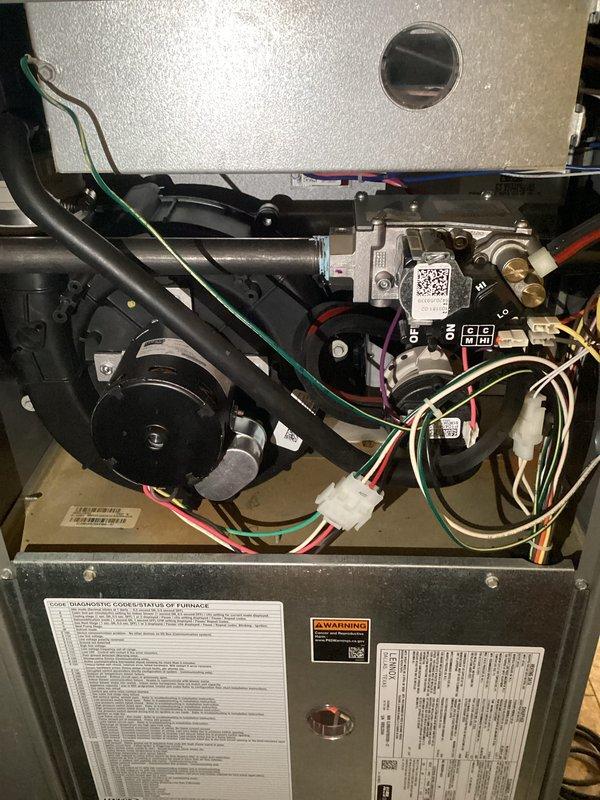 Completed scheduled preventative maintenance on residential gas furnace system during evening appointment. Performed comprehensive inspection of all internal components including blower motor assembly, gas valve operation, electrical connections, and control systems. All wiring harnesses, safety controls, and mechanical components found to be in proper working condition with no deficiencies noted.
